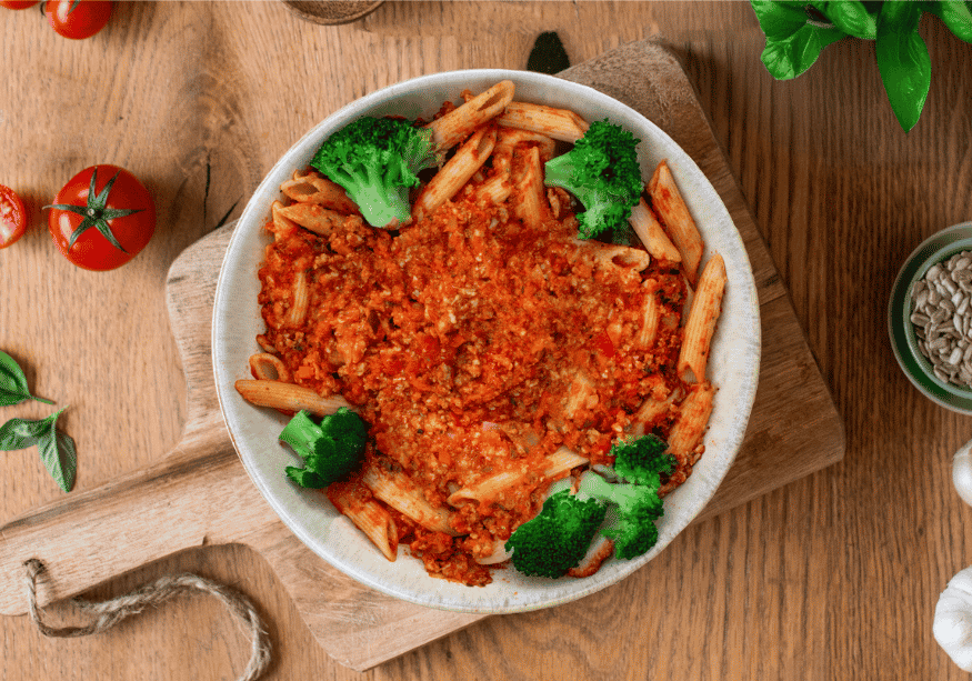 Protein penne with bolognese