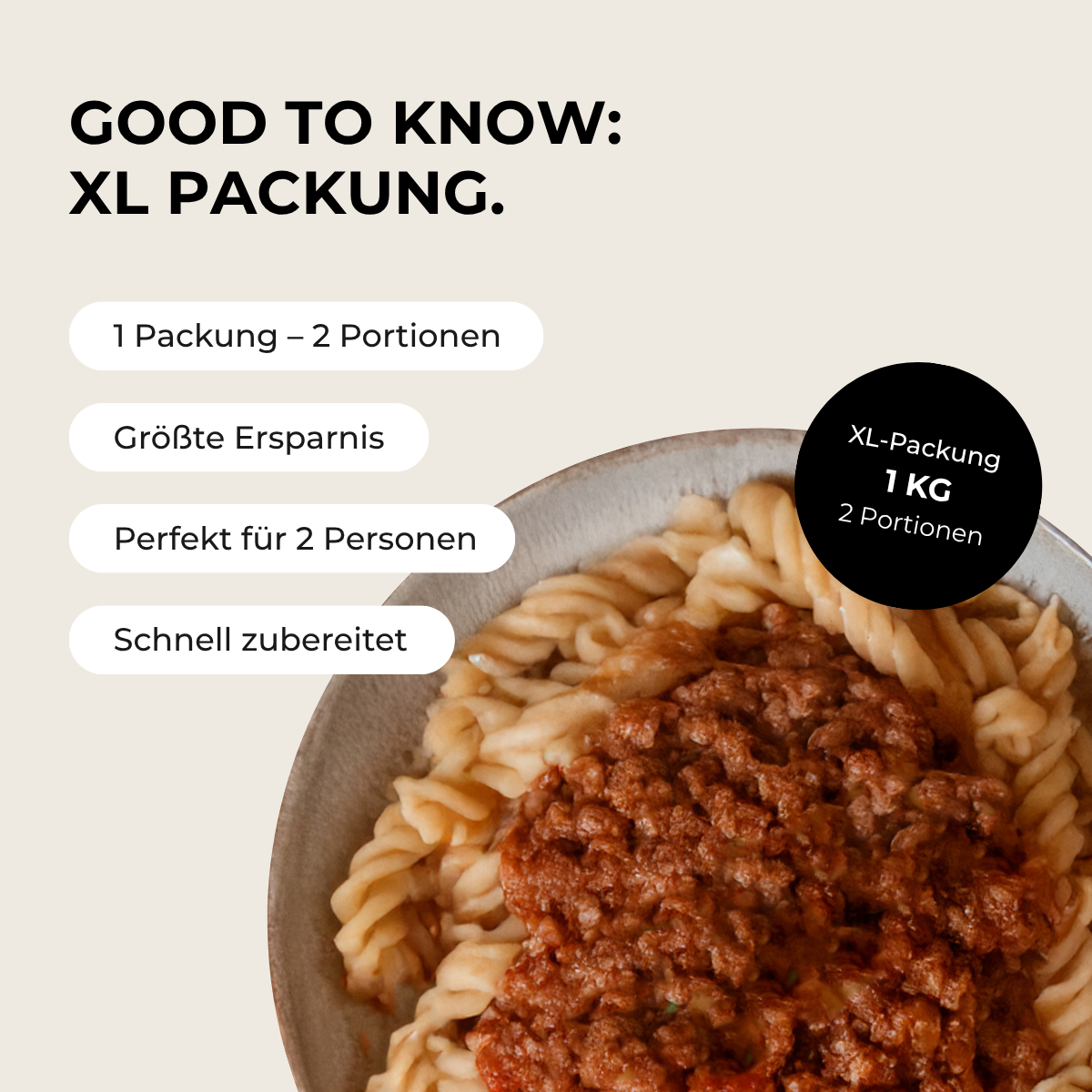 CH : Pâtes végétaliennes à la bolognaise protéinées (XL, 2 portions)
