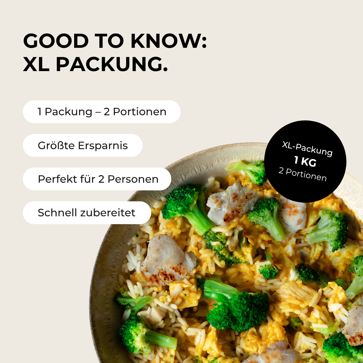 Hähnchen, Reis, Brokkoli (XL, 2 Portionen)