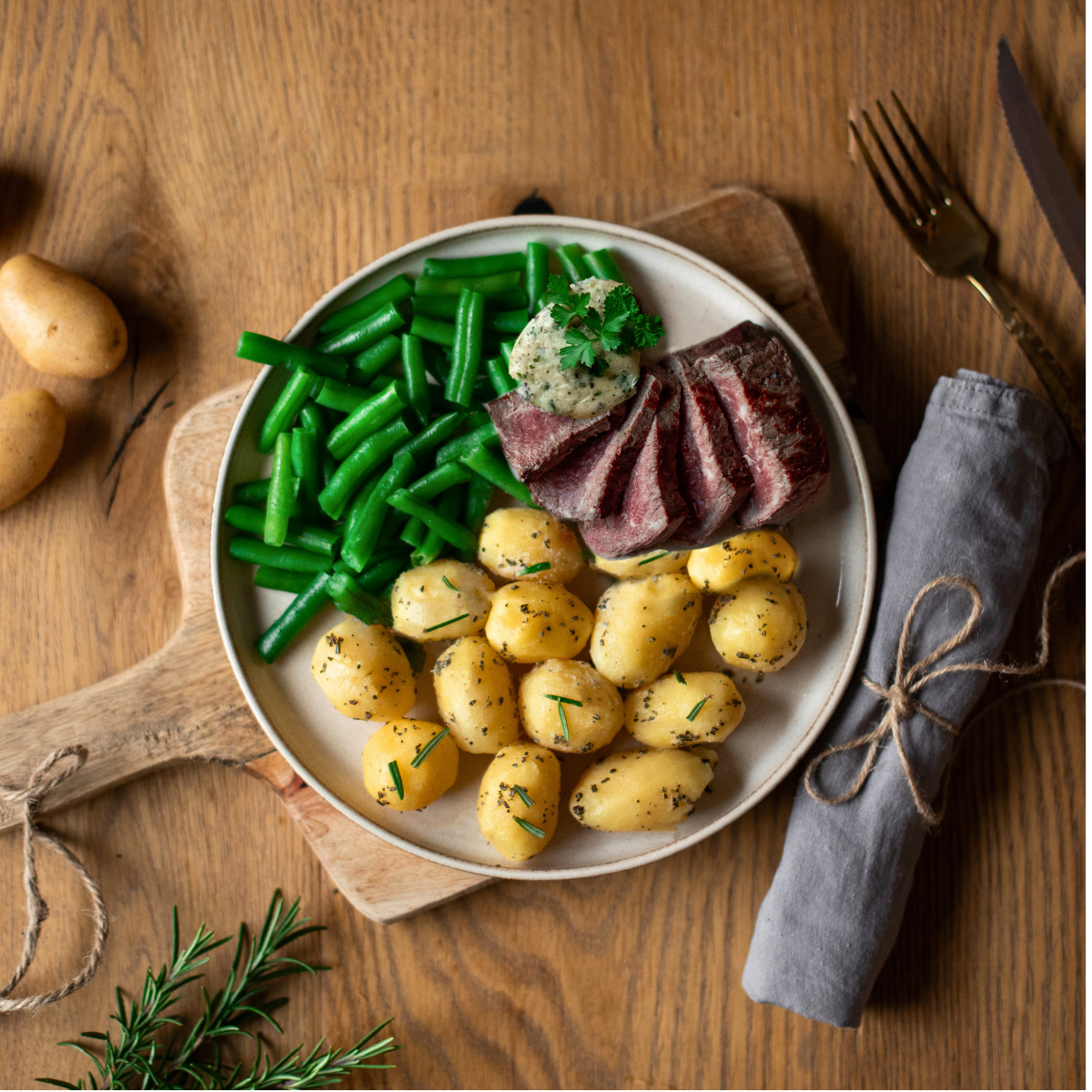 Rump steak with rosemary potatoes
