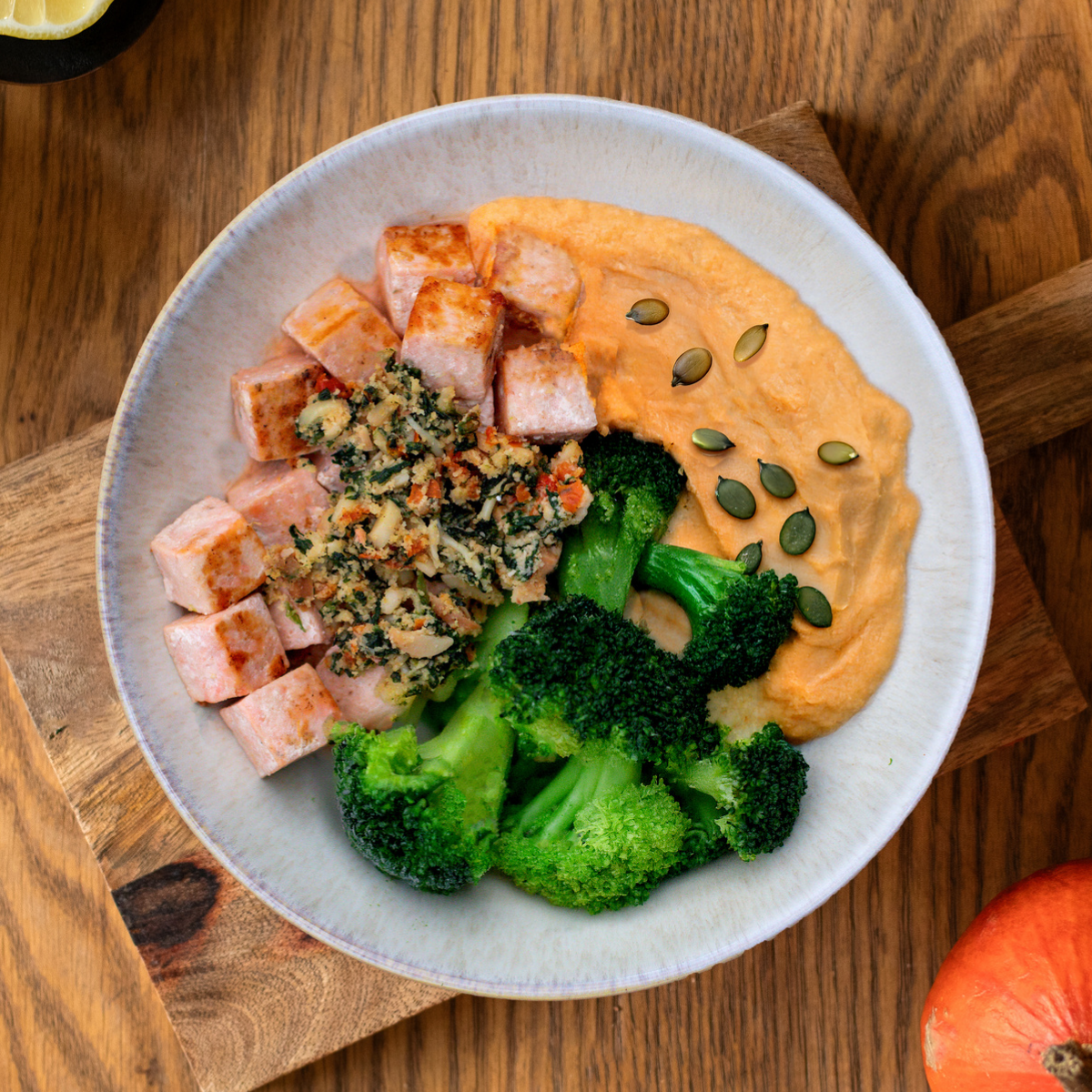 Lachs mit Kürbis-Püree