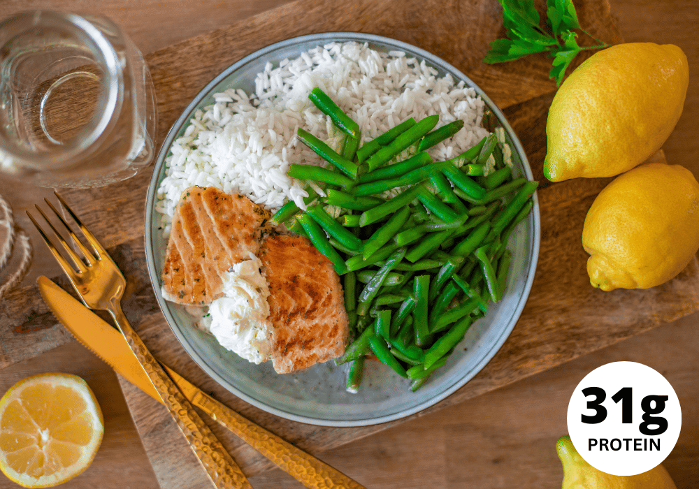 Lachs mit Reis & grüne Bohnen