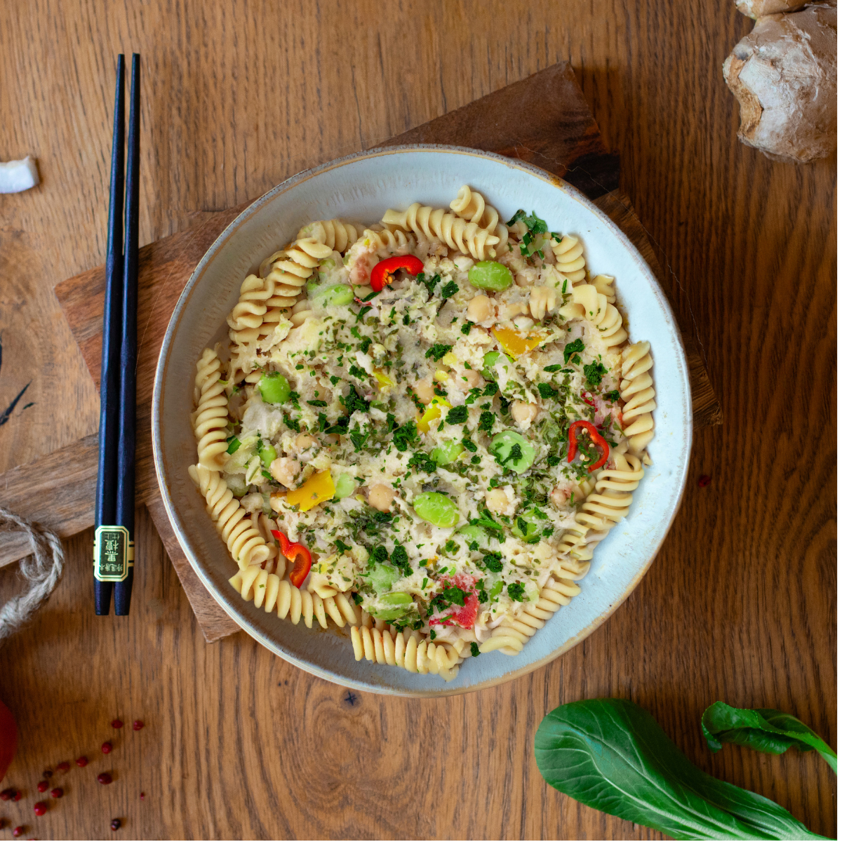 Linsenpasta mit Zitronengrassosse