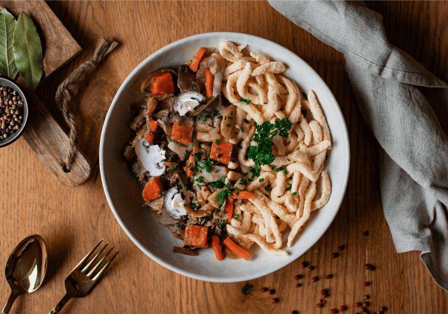 Spätzle mit Rinderstreifen